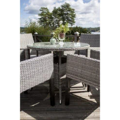 Fjôrd Eettafel Grijs Wicker/Glas - Ø90x74cm - Volta -Geselecteerde Tuinmeubelwinkel 000028019dcb45658f4651f5a8480c41