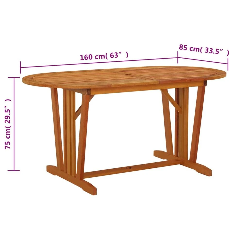 VidaXL - Tuintafel - Bruin - Massief Eucalyptushout - 160x85x75 Cm 7 VidaXL - Tuintafel - Bruin - Massief Eucalyptushout - 160x85x75 Cm - Afbeelding 5