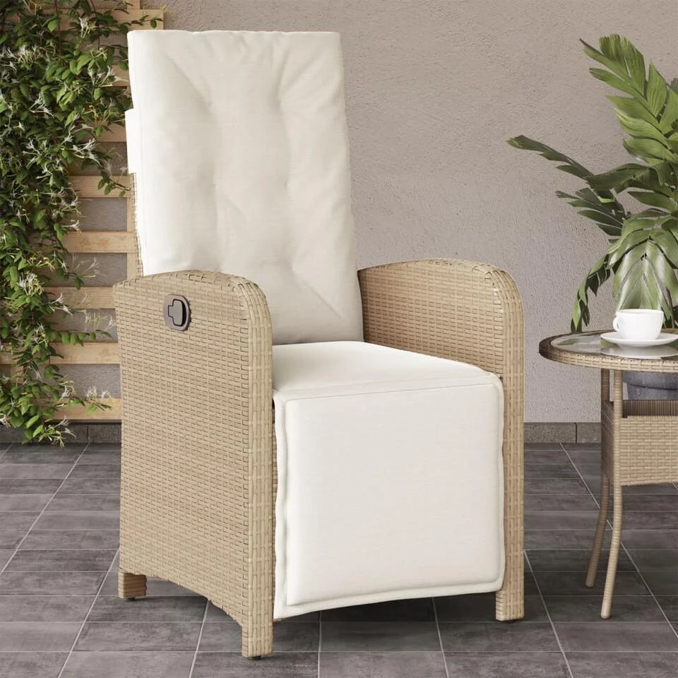 VidaXL - Verstelbare Tuinstoel Met Voetensteun - Beige - Poly Rattan 4 VidaXL - Verstelbare Tuinstoel Met Voetensteun - Beige - Poly Rattan - Afbeelding 2