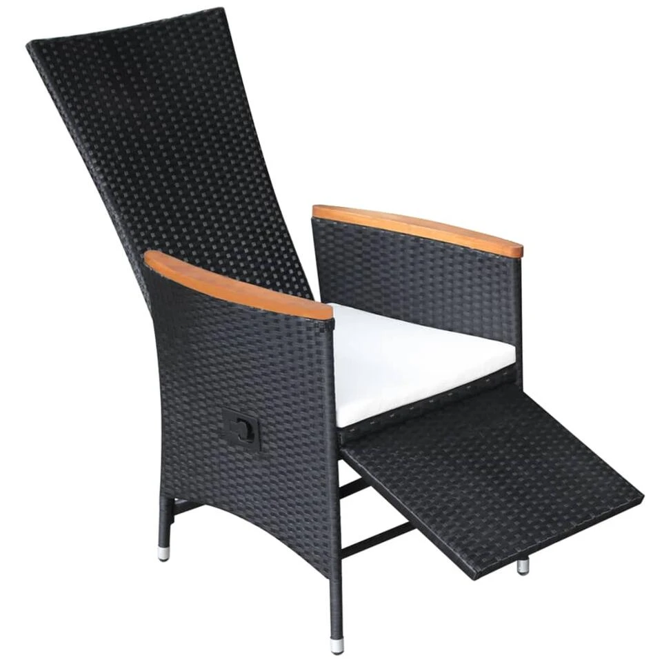 VidaXL Tuinstoelen 2 St Verstelbaar Met Kussens Poly Rattan Zwart 6 VidaXL Tuinstoelen 2 St Verstelbaar Met Kussens Poly Rattan Zwart - Afbeelding 4