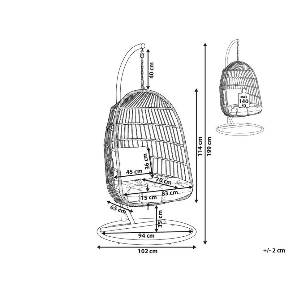 Beliani Hangstoel ALLERA - Wit Polyester 5 Beliani Hangstoel ALLERA - Wit Polyester - Afbeelding 3