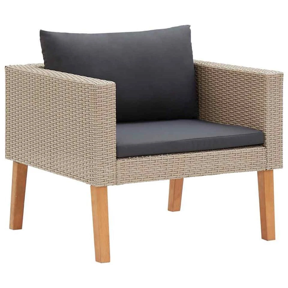 VidaXL Tuinbank Eenzits Met Kussens Poly Rattan Beige 3 VidaXL Tuinbank Eenzits Met Kussens Poly Rattan Beige