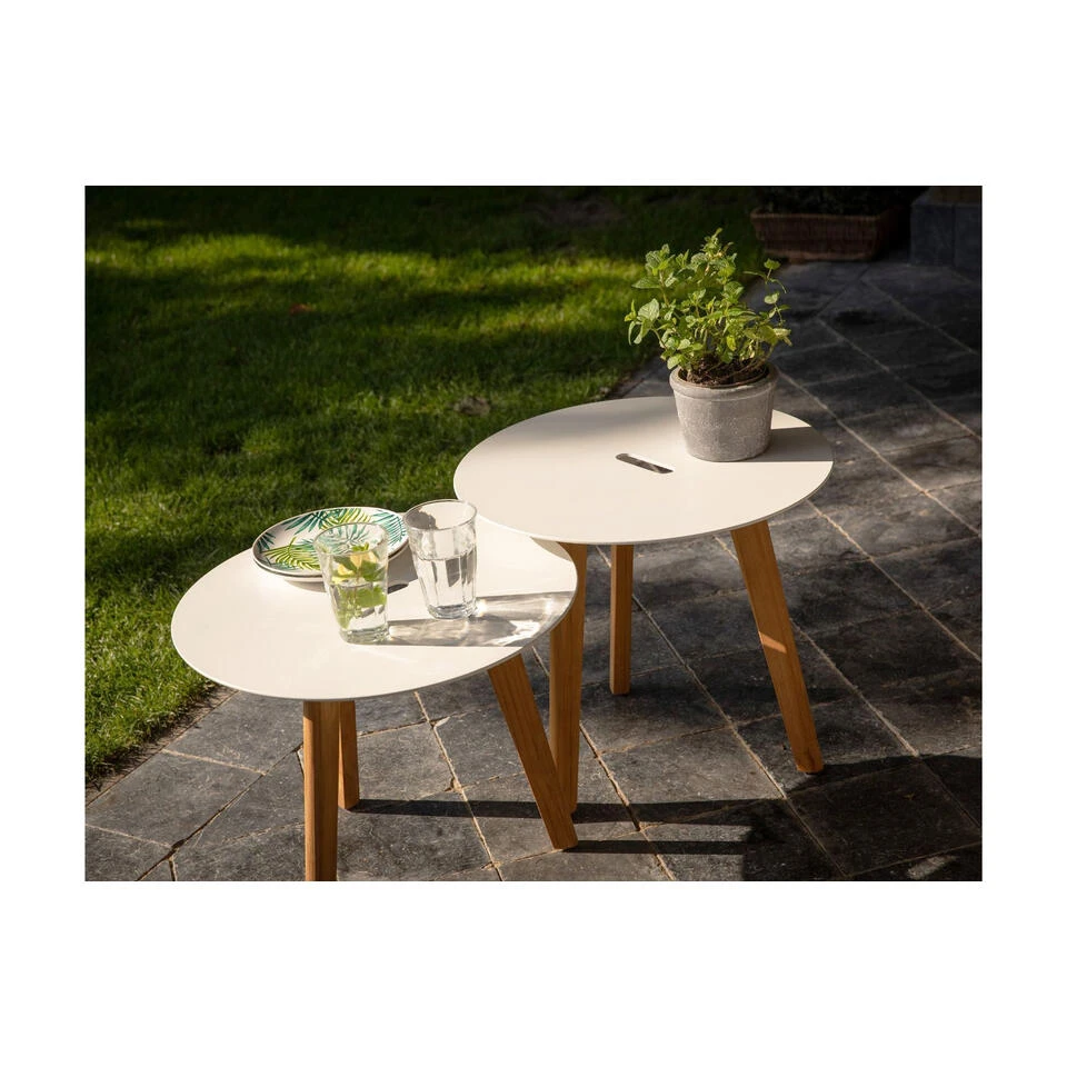 Exotan Bijzettafels Binnen/Buiten Laura - Teak - Wit - Set Van 2 4 Exotan Bijzettafels Binnen/Buiten Laura - Teak - Wit - Set Van 2 - Afbeelding 2