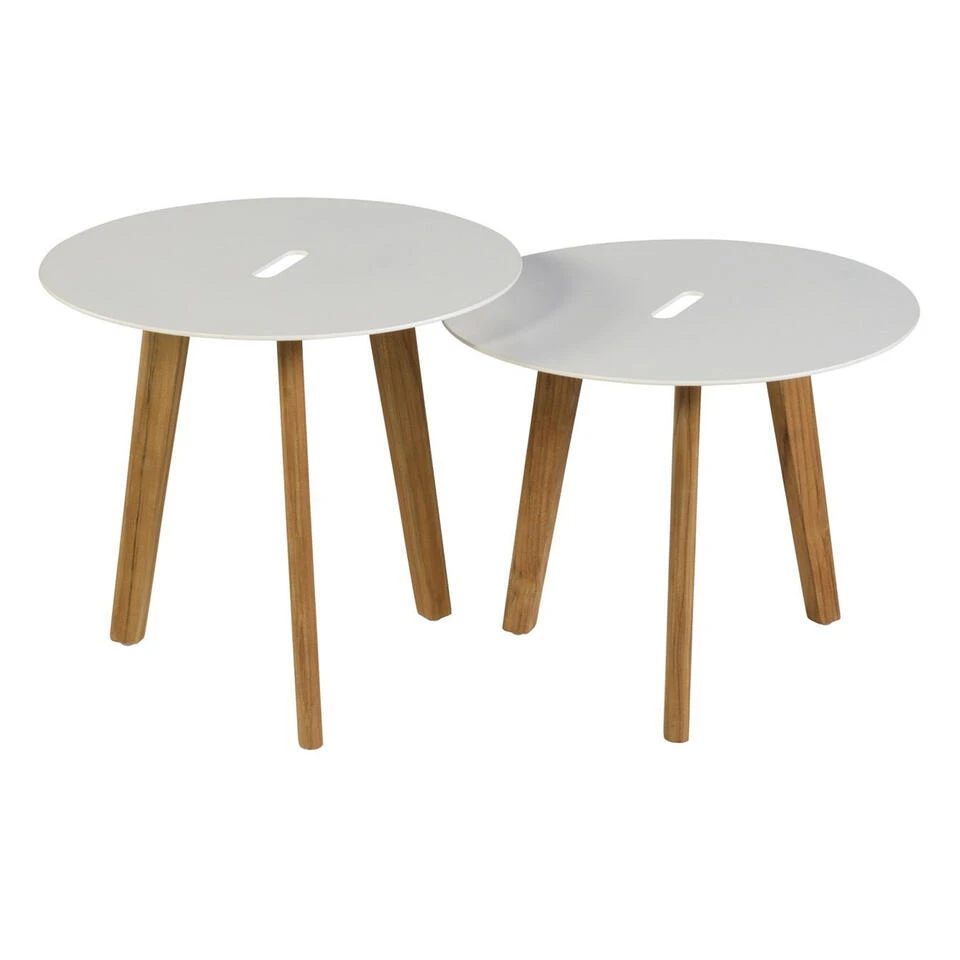 Exotan Bijzettafels Binnen/Buiten Laura - Teak - Wit - Set Van 2 3 Exotan Bijzettafels Binnen/Buiten Laura - Teak - Wit - Set Van 2