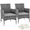Tectake 2 Wicker Tuinstoelen Met 4 Kussenhoezen , Grijs/lichtgrijs -Geselecteerde Tuinmeubelwinkel 1000125706