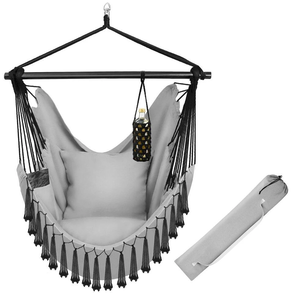 Tectake Hangstoel Malika, Boho-stijl, Draagkracht 150kg, Grijs 3 Tectake Hangstoel Malika, Boho-stijl, Draagkracht 150kg, Grijs