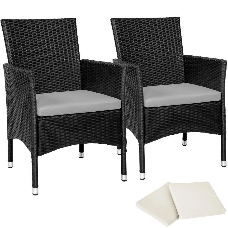 Tectake 2 Wicker Tuinstoelen Met 4 Kussenhoezen , Zwart/beige 3 Tectake 2 Wicker Tuinstoelen Met 4 Kussenhoezen , Zwart/beige