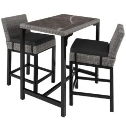 Tectake Wicker Bartafel Kutina Met 2 Stoelen Latina, Grijs