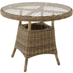 Tectake Aluminium Tuintafel Met Glasplaat 91x73,5cm, Natuur