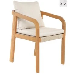 Set Van 2 Stoelen Voor Binnen En Buiten Van Massief Hout Beige Stof