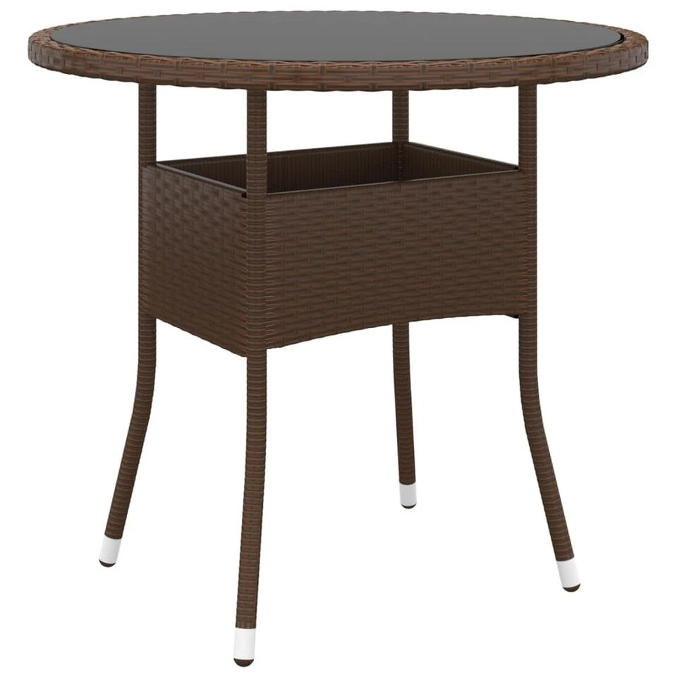 VidaXL - Tuintafel - Bruin - Gehard Glas En Poly Rattan - Ø80x75 Cm 3 VidaXL - Tuintafel - Bruin - Gehard Glas En Poly Rattan - Ø80x75 Cm