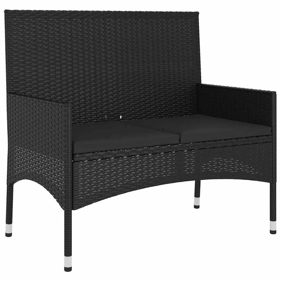 VidaXL - Tuinbank 2-zits - Zwart - Poly Rattan - Met Zwart Kussens 3 VidaXL - Tuinbank 2-zits - Zwart - Poly Rattan - Met Zwart Kussens