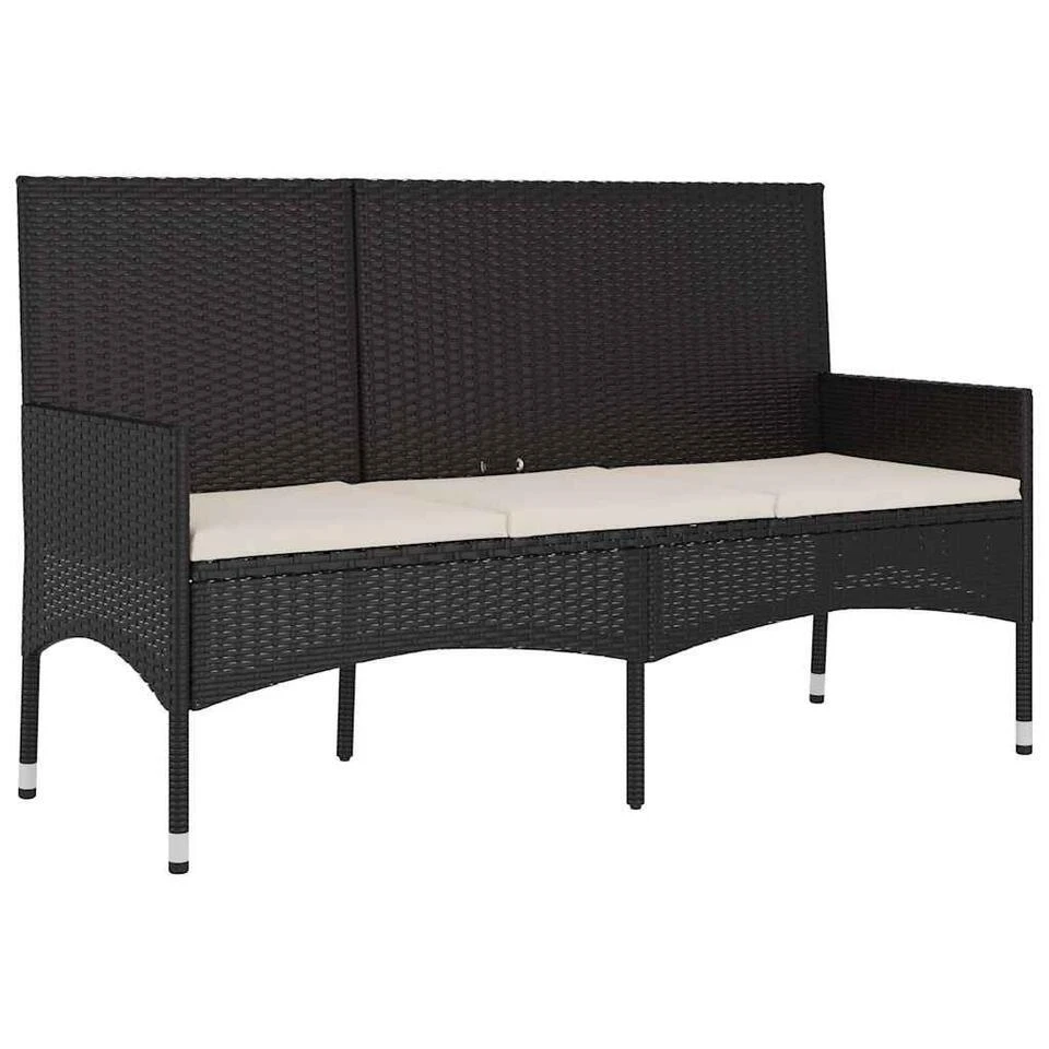 VidaXL - Tuinbank 3-zits - Zwart - Poly Rattan - Met Kussens 3 VidaXL - Tuinbank 3-zits - Zwart - Poly Rattan - Met Kussens