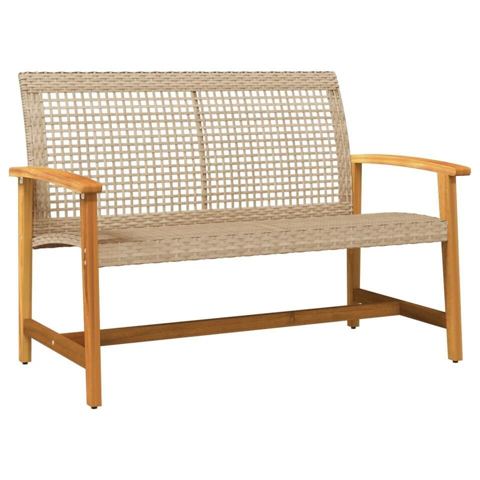 VidaXL - Tuinbank - Beige - Poly Rattan En Acaciahout Beige - 112 Cm 3 VidaXL - Tuinbank - Beige - Poly Rattan En Acaciahout Beige - 112 Cm
