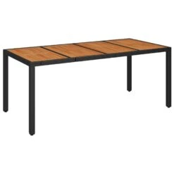 VidaXL - Tuintafel Met Houten Blad - Zwart - Poly Rattan - 190 X 90 X 75 Cm