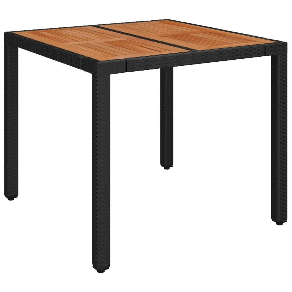 VidaXL - Tuintafel Met Houten Blad - Zwart - Poly Rattan - 90 X 90 X 75 Cm 3 VidaXL - Tuintafel Met Houten Blad - Zwart - Poly Rattan - 90 X 90 X 75 Cm