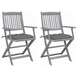 VidaXL - Tuinstoelen Met Kussens - Inklapbaar - Grijs - Acaciahout - 2 Stuks