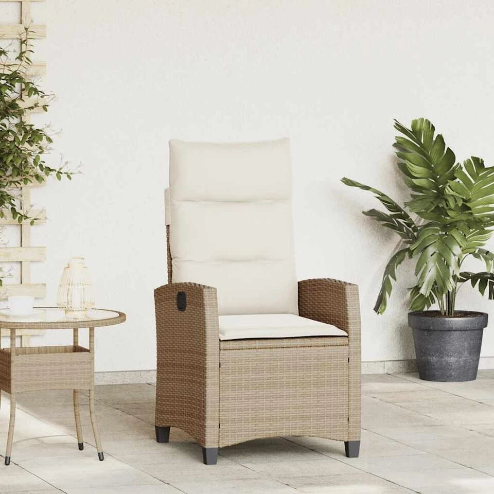VidaXL - Verstelbare Tuinstoel Met Bijzettafel - Beige - Poly Rattan 4 VidaXL - Verstelbare Tuinstoel Met Bijzettafel - Beige - Poly Rattan - Afbeelding 2