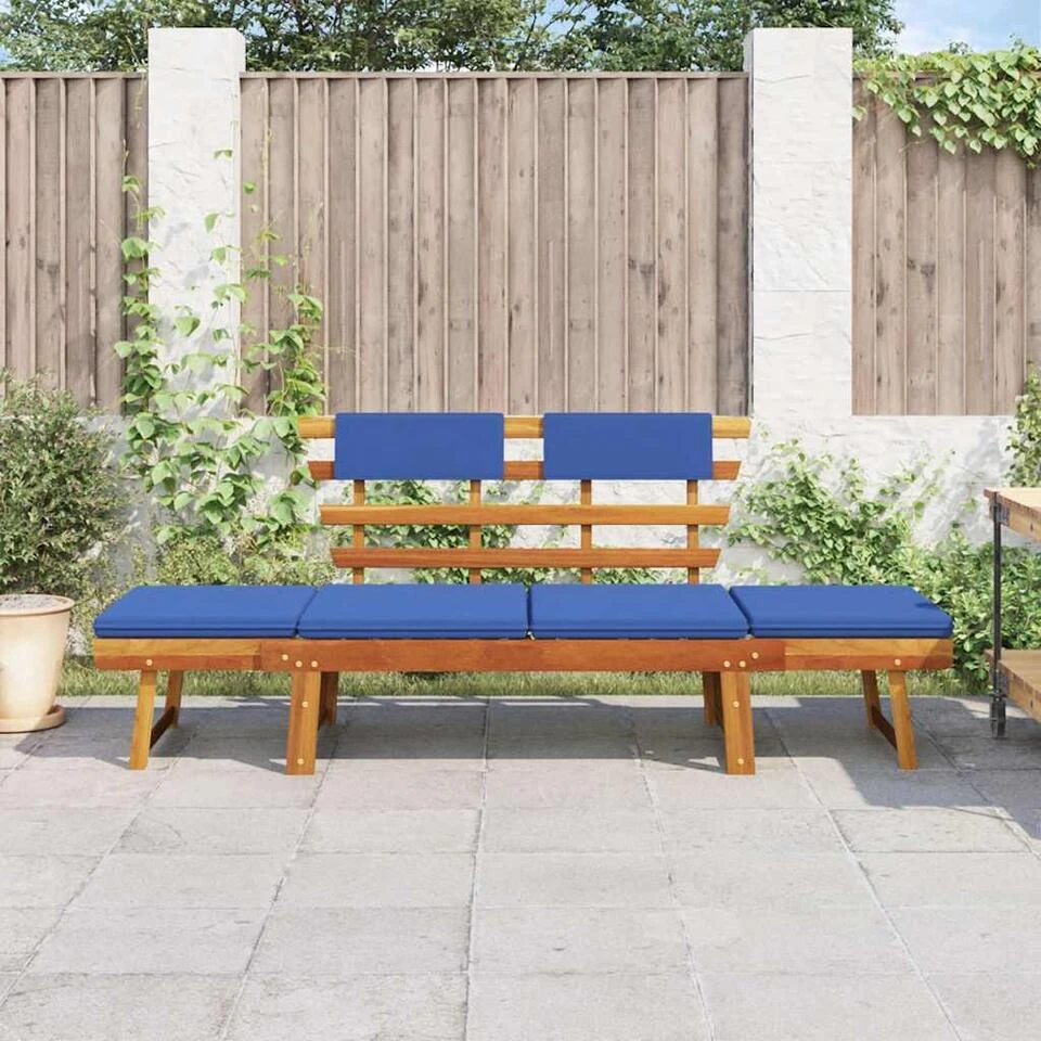 VidaXL - Tuinbank - Blauw - Acaciahout - 190 Cm - 2-in-1 - Met Kussen 5 VidaXL - Tuinbank - Blauw - Acaciahout - 190 Cm - 2-in-1 - Met Kussen - Afbeelding 3