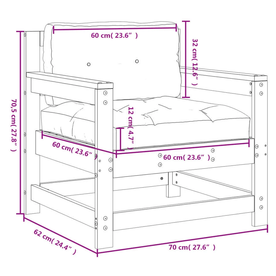 VidaXL - Tuinstoelen - Bruin - Grenenhout - 2 Stuks - Met Kussens 12 VidaXL - Tuinstoelen - Bruin - Grenenhout - 2 Stuks - Met Kussens - Afbeelding 10