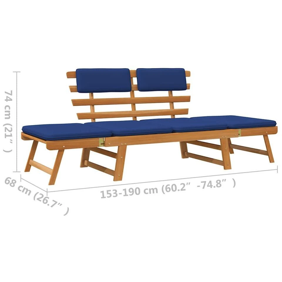 VidaXL - Tuinbank - Blauw - Acaciahout - 190 Cm - 2-in-1 - Met Kussen 12 VidaXL - Tuinbank - Blauw - Acaciahout - 190 Cm - 2-in-1 - Met Kussen - Afbeelding 10