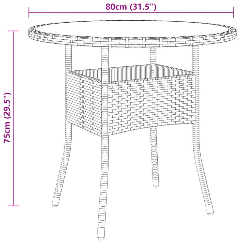 VidaXL - Tuintafel - Bruin - Gehard Glas En Poly Rattan - Ø80x75 Cm 6 VidaXL - Tuintafel - Bruin - Gehard Glas En Poly Rattan - Ø80x75 Cm - Afbeelding 4