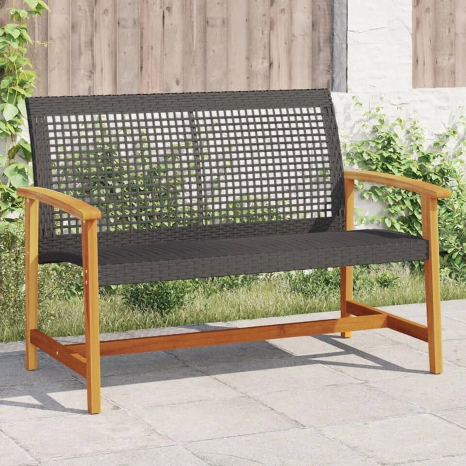 VidaXL - Tuinbank - Zwart - Poly Rattan En Acaciahout - 112 Cm 4 VidaXL - Tuinbank - Zwart - Poly Rattan En Acaciahout - 112 Cm - Afbeelding 2