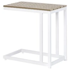 MESSINA - Bijzettafel - Lichthout/Wit- 60 X 35 Cm - Plastichout -Geselecteerde Tuinmeubelwinkel 2ba3a6f1994a4b25919d66aa91b203ca