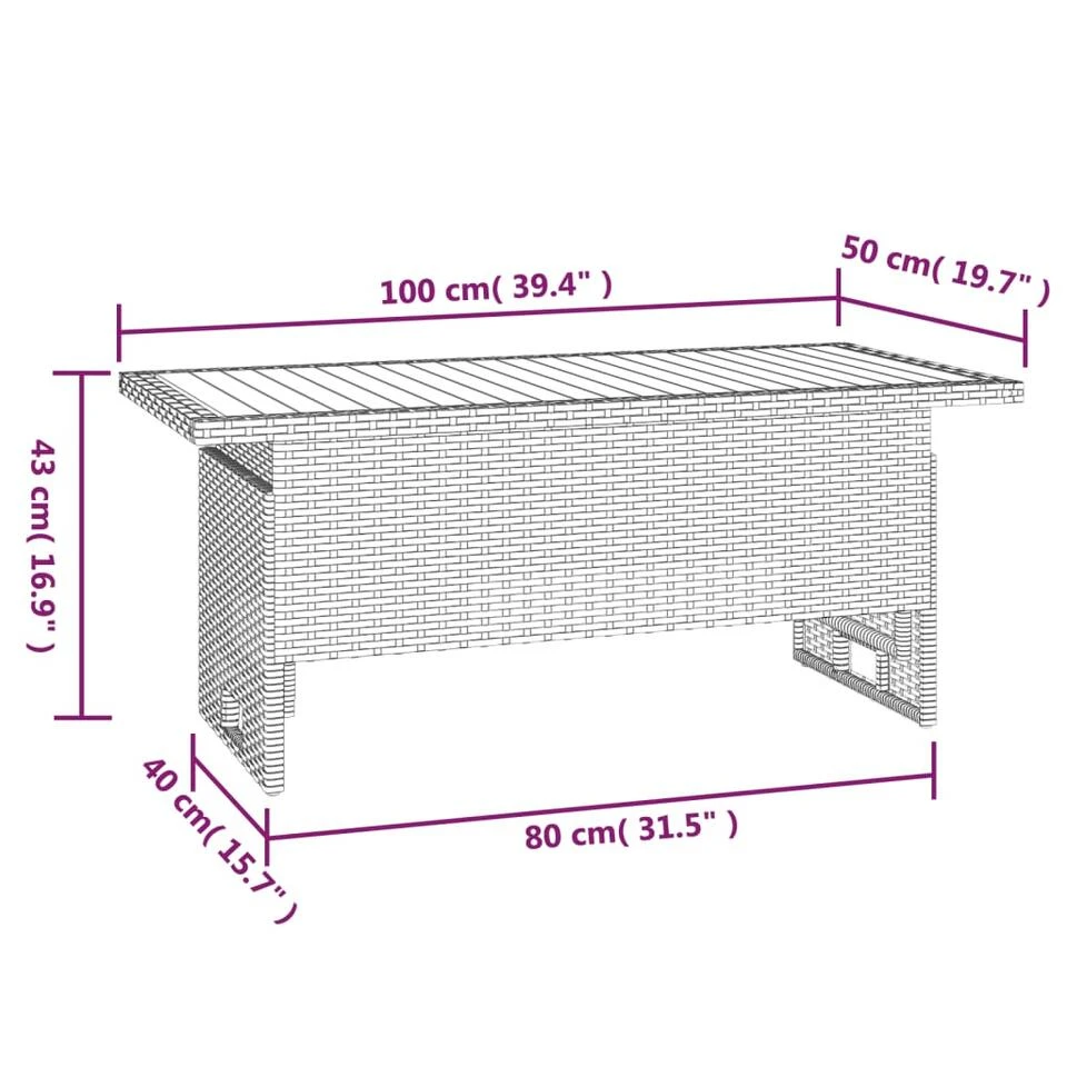 VidaXL - Tuintafel - Zwart - Acaciahout En Poly Rattan - 100x50x43/63 Cm 9 VidaXL - Tuintafel - Zwart - Acaciahout En Poly Rattan - 100x50x43/63 Cm - Afbeelding 7