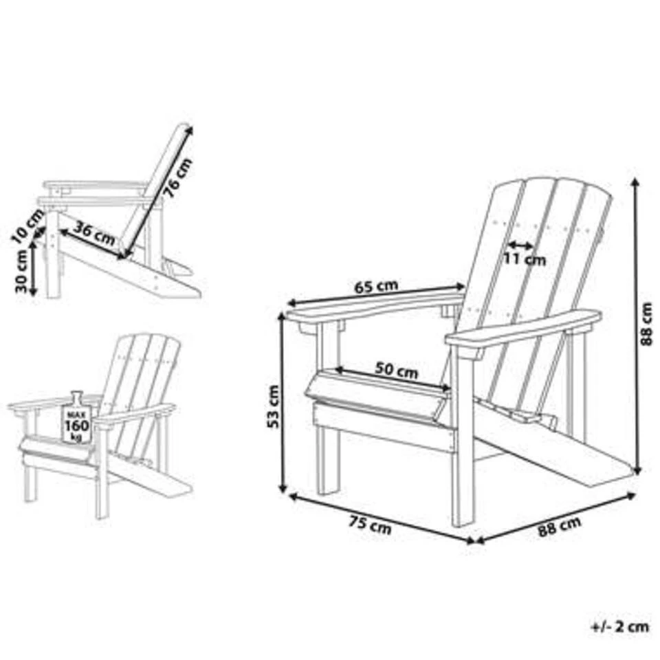 Beliani Tuinstoel ADIRONDACK - Lichte Houtkleur Kunsthout 4 Beliani Tuinstoel ADIRONDACK - Lichte Houtkleur Kunsthout - Afbeelding 2