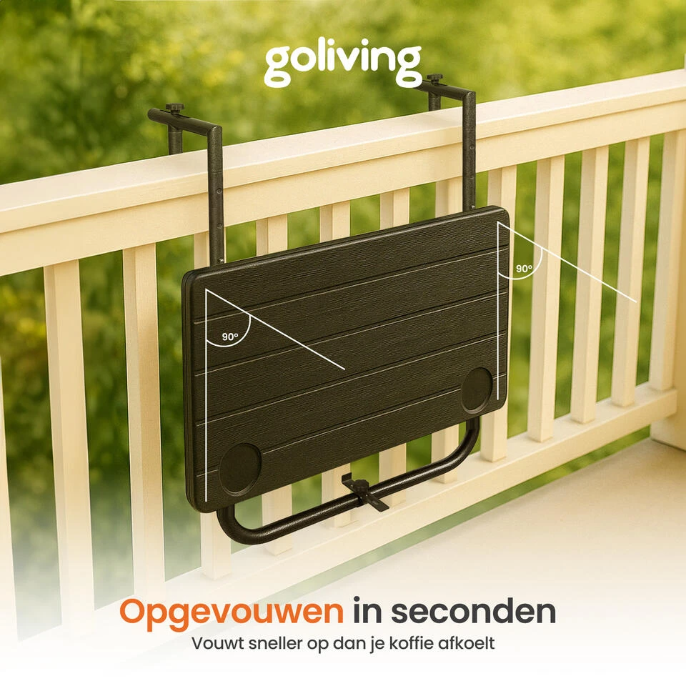 Goliving Balkontafel - Inklapbaar - Hangend - 60 X 40 Cm - Hoogteverstelbaar 5 Goliving Balkontafel - Inklapbaar - Hangend - 60 X 40 Cm - Hoogteverstelbaar - Afbeelding 3