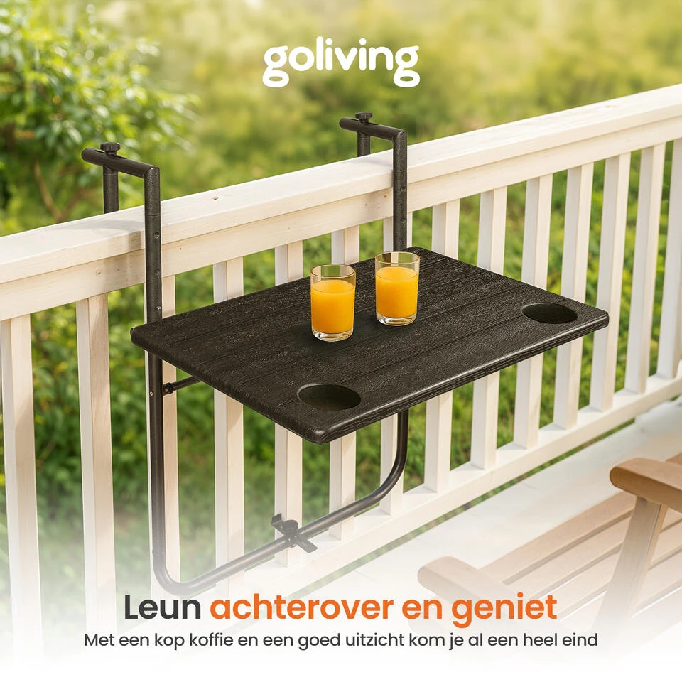 Goliving Balkontafel - Inklapbaar - Hangend - 60 X 40 Cm - Hoogteverstelbaar 4 Goliving Balkontafel - Inklapbaar - Hangend - 60 X 40 Cm - Hoogteverstelbaar - Afbeelding 2