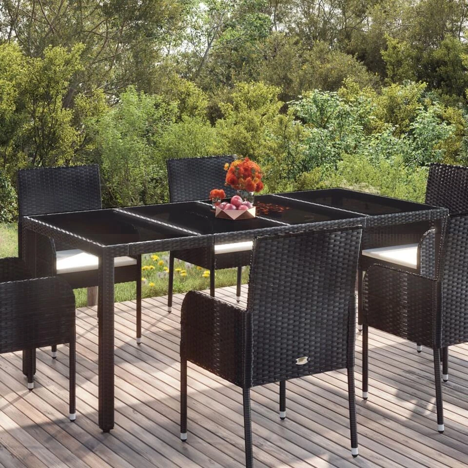 VidaXL - Tuintafel Met Glazen Blad - Zwart - Poly Rattan - 190 X 90 X 75 Cm 4 VidaXL - Tuintafel Met Glazen Blad - Zwart - Poly Rattan - 190 X 90 X 75 Cm - Afbeelding 2