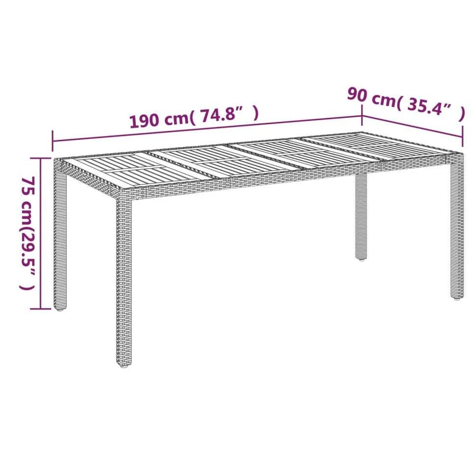 VidaXL - Tuintafel Met Houten Blad - Zwart - Poly Rattan - 190 X 90 X 75 Cm 9 VidaXL - Tuintafel Met Houten Blad - Zwart - Poly Rattan - 190 X 90 X 75 Cm - Afbeelding 7