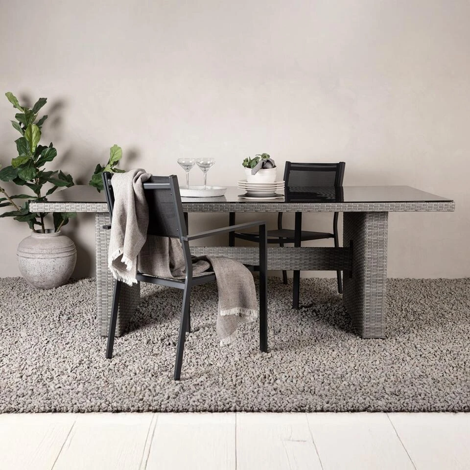 Fjôrd Tuintafel Grijs Wicker/Glas - 200x100x74cm - Padova 4 Fjôrd Tuintafel Grijs Wicker/Glas - 200x100x74cm - Padova - Afbeelding 2