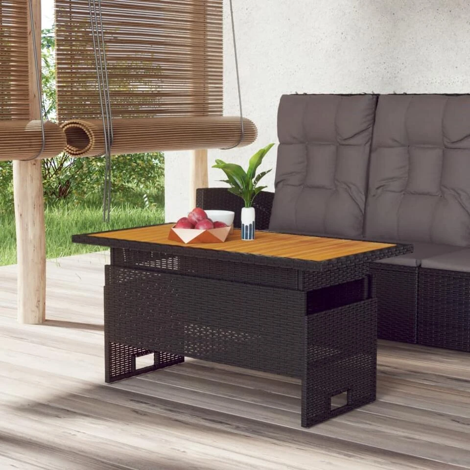 VidaXL - Tuintafel - Zwart - Acaciahout En Poly Rattan - 100x50x43/63 Cm 4 VidaXL - Tuintafel - Zwart - Acaciahout En Poly Rattan - 100x50x43/63 Cm - Afbeelding 2