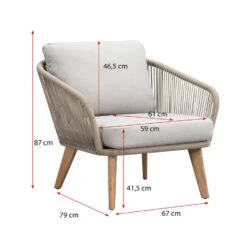 Loungestoel Nant - Wicker/acacia Taupe - 87x79x67 Cm -Geselecteerde Tuinmeubelwinkel 50103036 9096