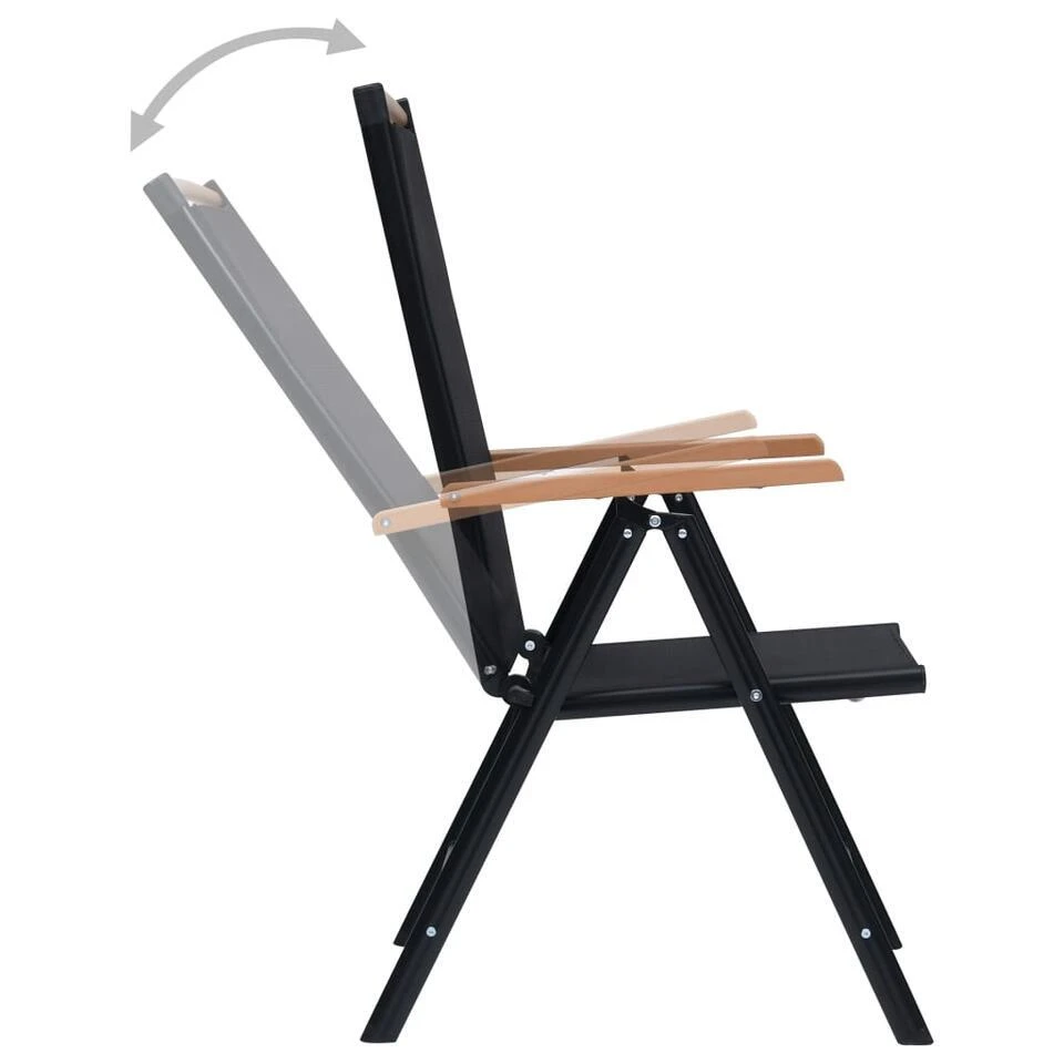 VidaXL - Tuinstoelen - Zwart - Aluminium En Textileen - 2 Stuks - Inklapbaar 8 VidaXL - Tuinstoelen - Zwart - Aluminium En Textileen - 2 Stuks - Inklapbaar - Afbeelding 6