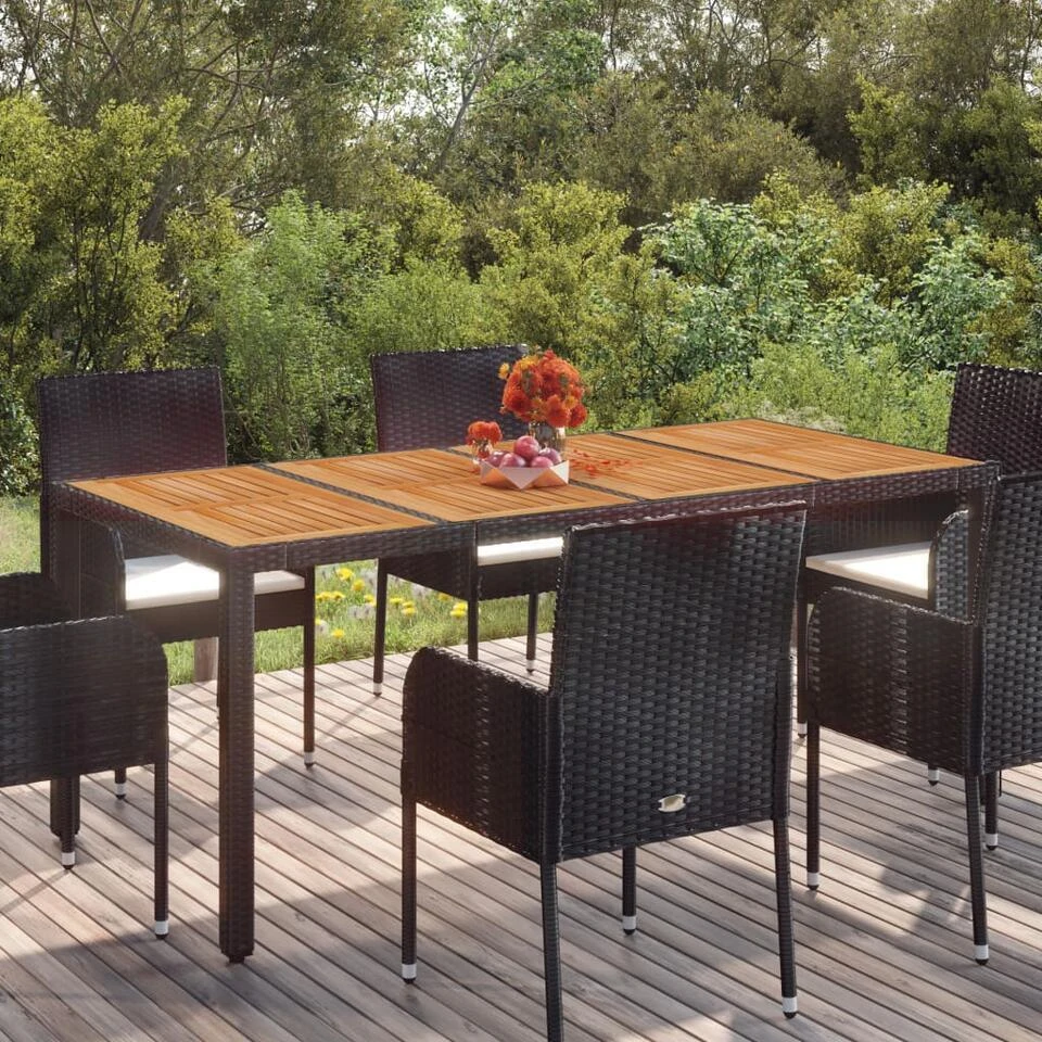VidaXL - Tuintafel Met Houten Blad - Zwart - Poly Rattan - 190 X 90 X 75 Cm 4 VidaXL - Tuintafel Met Houten Blad - Zwart - Poly Rattan - 190 X 90 X 75 Cm - Afbeelding 2