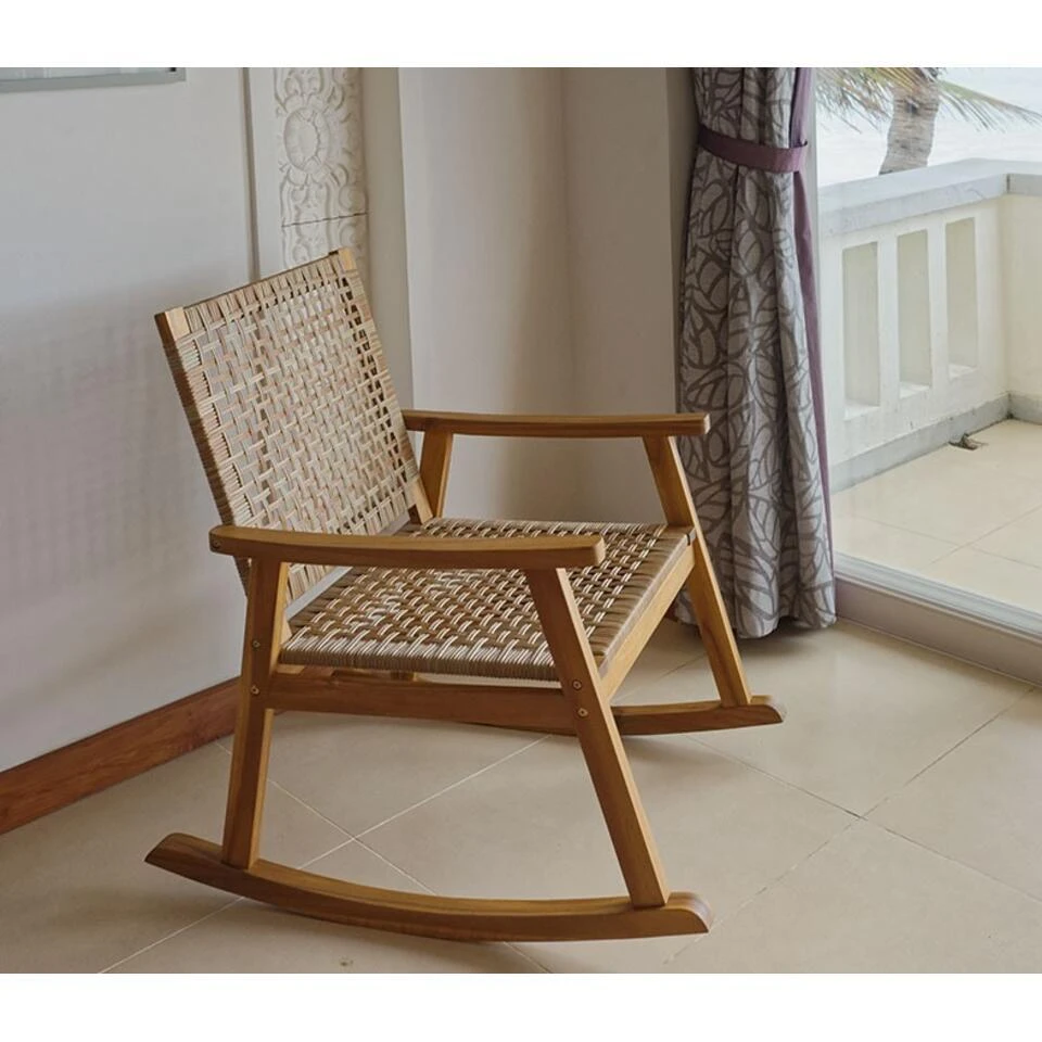 Schommelstoel Van Massief Acaciahout En Touw 4 Schommelstoel Van Massief Acaciahout En Touw - Afbeelding 2