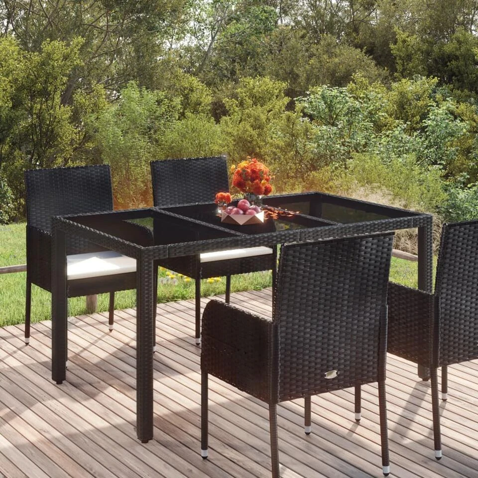 VidaXL - Tuintafel Met Glazen Blad - Zwart - Poly Rattan - 150 X 90 X 75 Cm 4 VidaXL - Tuintafel Met Glazen Blad - Zwart - Poly Rattan - 150 X 90 X 75 Cm - Afbeelding 2