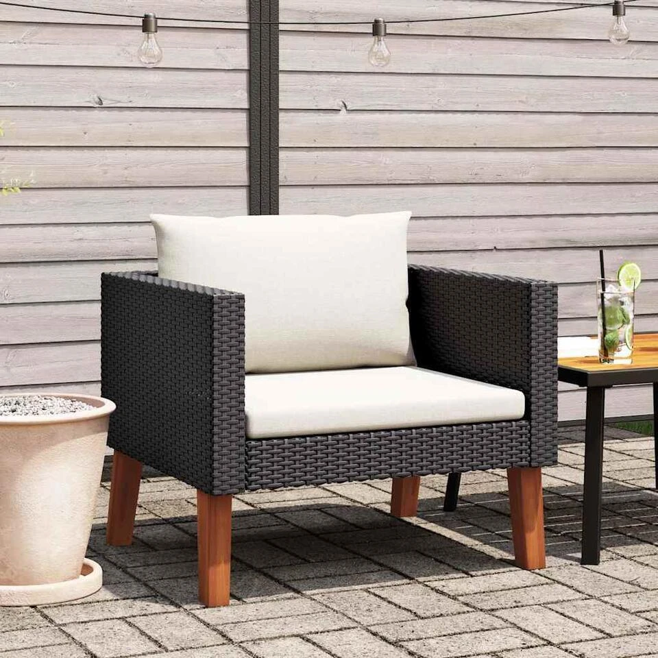 VidaXL - Tuinbank Eenzits - Zwart - Poly Rattan - Met Kussens 4 VidaXL - Tuinbank Eenzits - Zwart - Poly Rattan - Met Kussens - Afbeelding 2