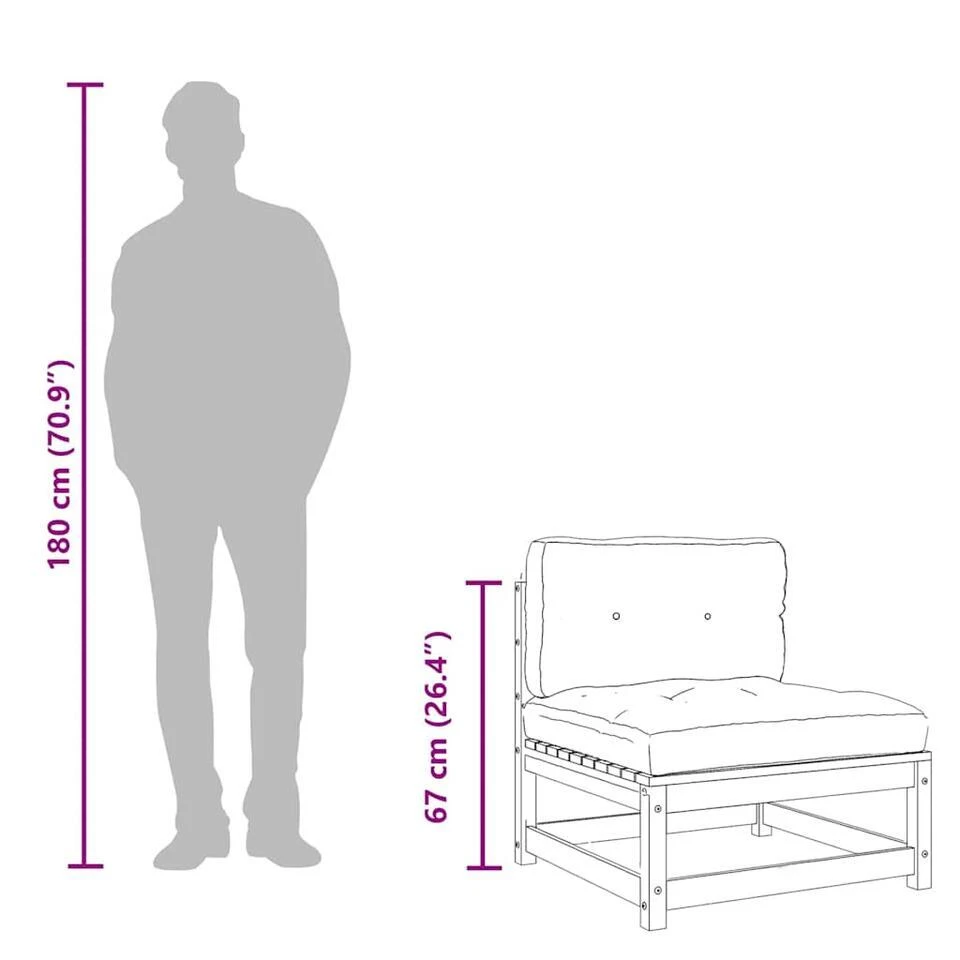 VidaXL - Tuinbank Zonder Armleuningen - Bruin - Hout - Met Kussens En Voetenbank 14 VidaXL - Tuinbank Zonder Armleuningen - Bruin - Hout - Met Kussens En Voetenbank - Afbeelding 12
