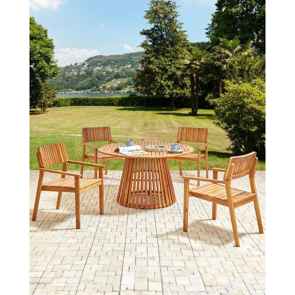 AGELLO- Tuinstoel Set Van 4 - Lichthout - Acaciahout 4 AGELLO- Tuinstoel Set Van 4 - Lichthout - Acaciahout - Afbeelding 2