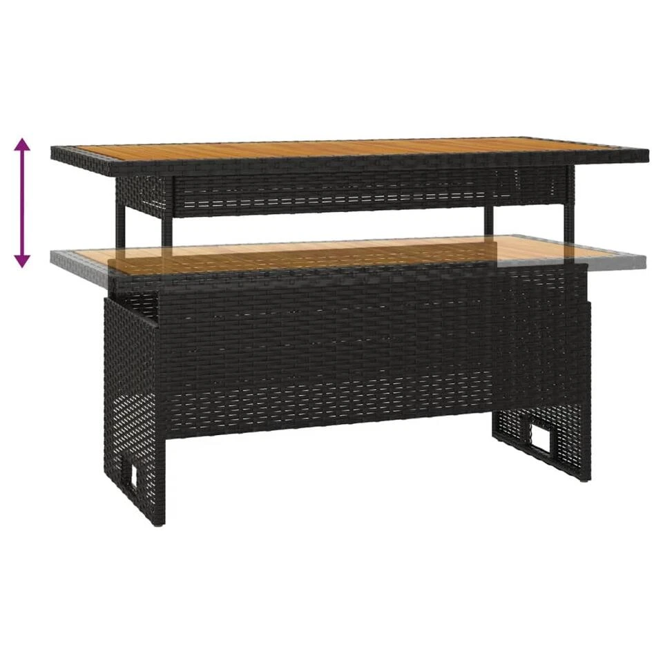 VidaXL - Tuintafel - Zwart - Acaciahout En Poly Rattan - 100x50x43/63 Cm 7 VidaXL - Tuintafel - Zwart - Acaciahout En Poly Rattan - 100x50x43/63 Cm - Afbeelding 5