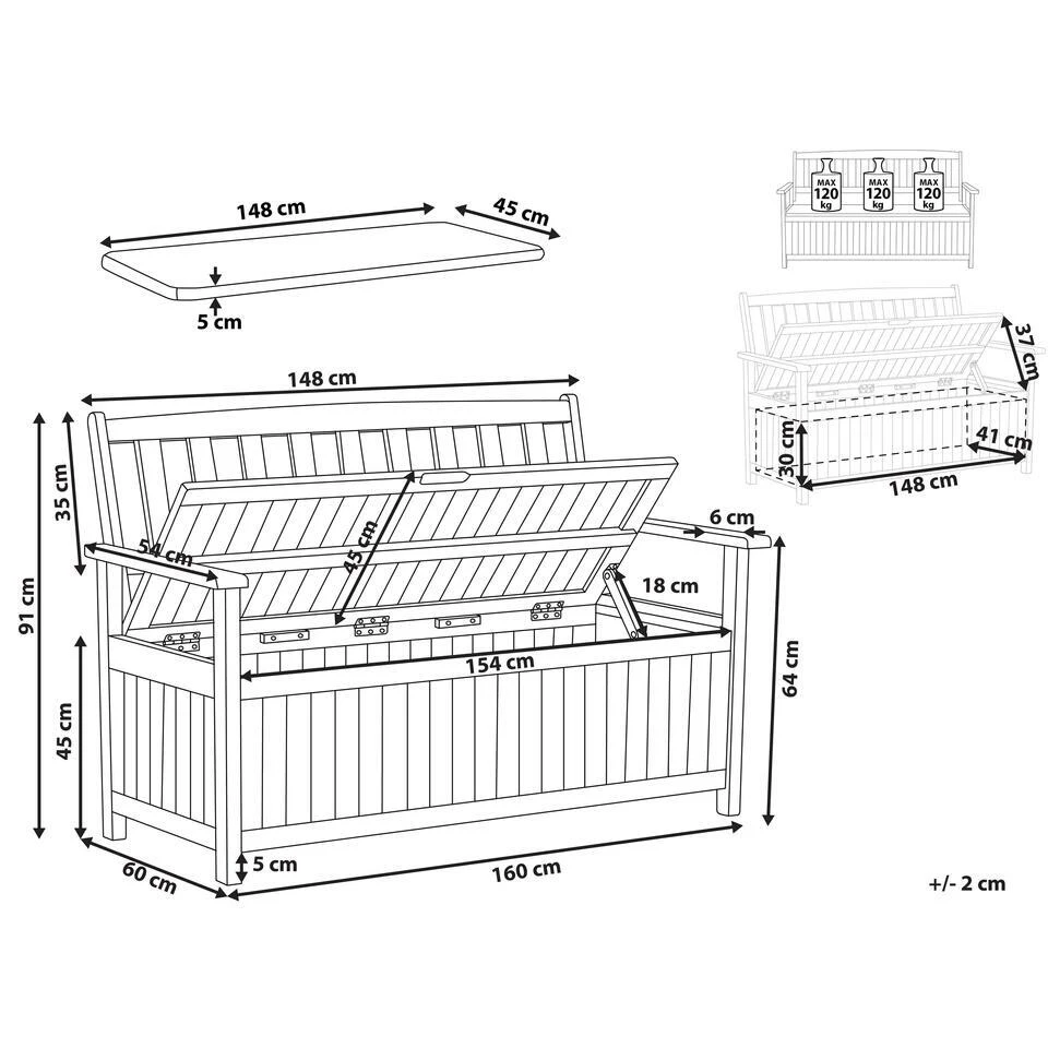SOVANA - Tuinbank Met Opbergruimte - Lichthout/Rood - Acaciahout 5 SOVANA - Tuinbank Met Opbergruimte - Lichthout/Rood - Acaciahout - Afbeelding 3