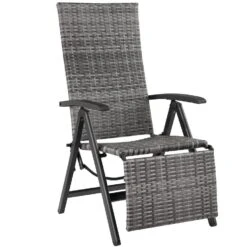 Tectake Wicker Tuinstoel Opklapbaar Met Aluminium Frame En Voetsteun, Grijs -Geselecteerde Tuinmeubelwinkel 7ea8fef8622343fd9303cc0b86c8095a
