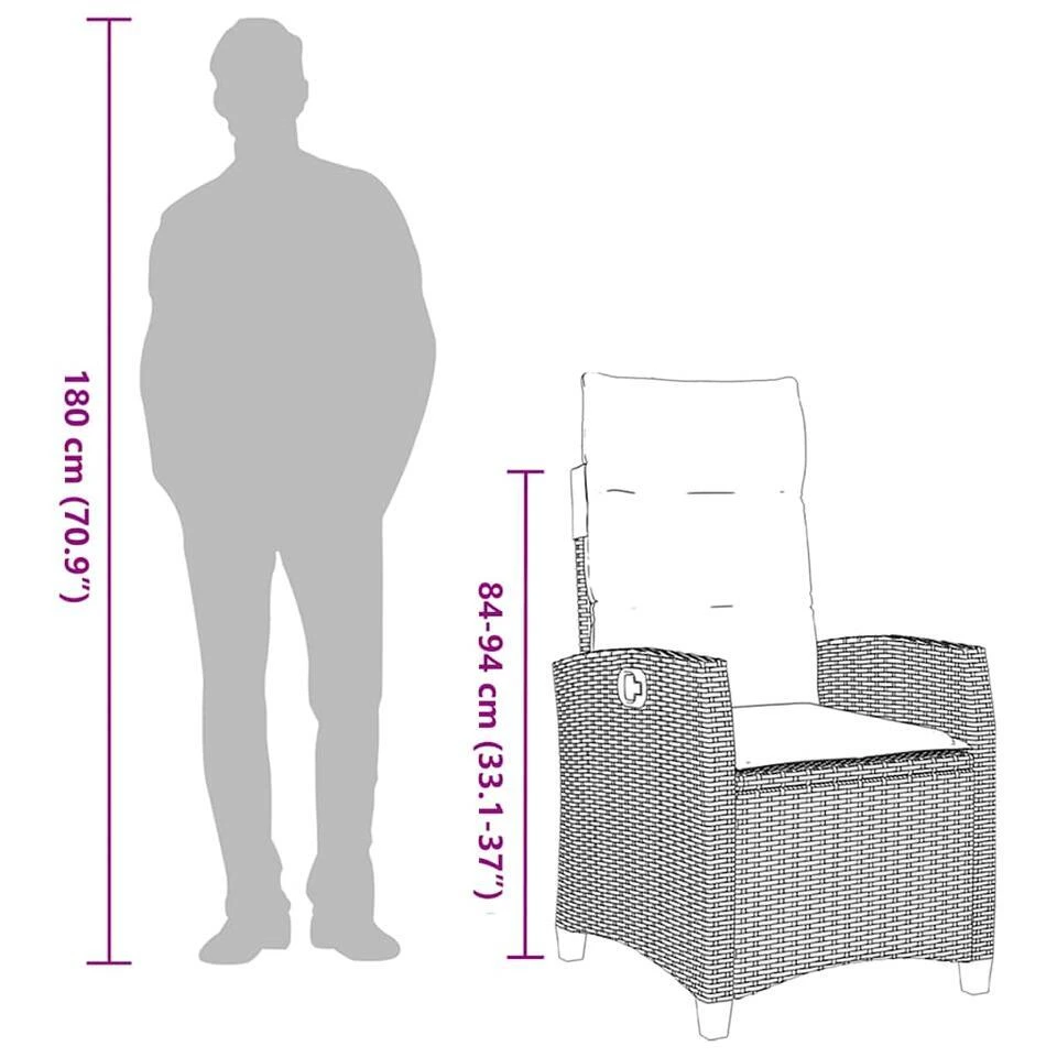 VidaXL - Verstelbare Tuinstoel Met Bijzettafel - Beige - Poly Rattan 14 VidaXL - Verstelbare Tuinstoel Met Bijzettafel - Beige - Poly Rattan - Afbeelding 12