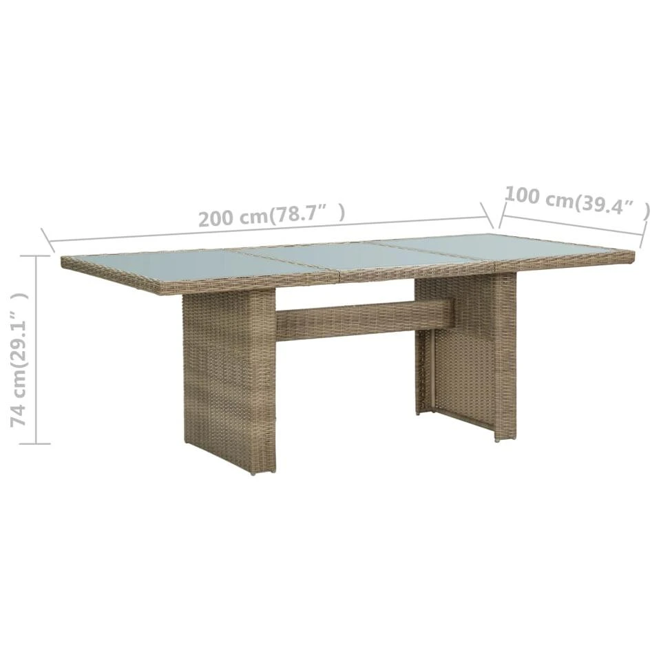 VidaXL - Tuintafel - Bruin - Glas En Poly Rattan - 200x100x74 Cm 8 VidaXL - Tuintafel - Bruin - Glas En Poly Rattan - 200x100x74 Cm - Afbeelding 6