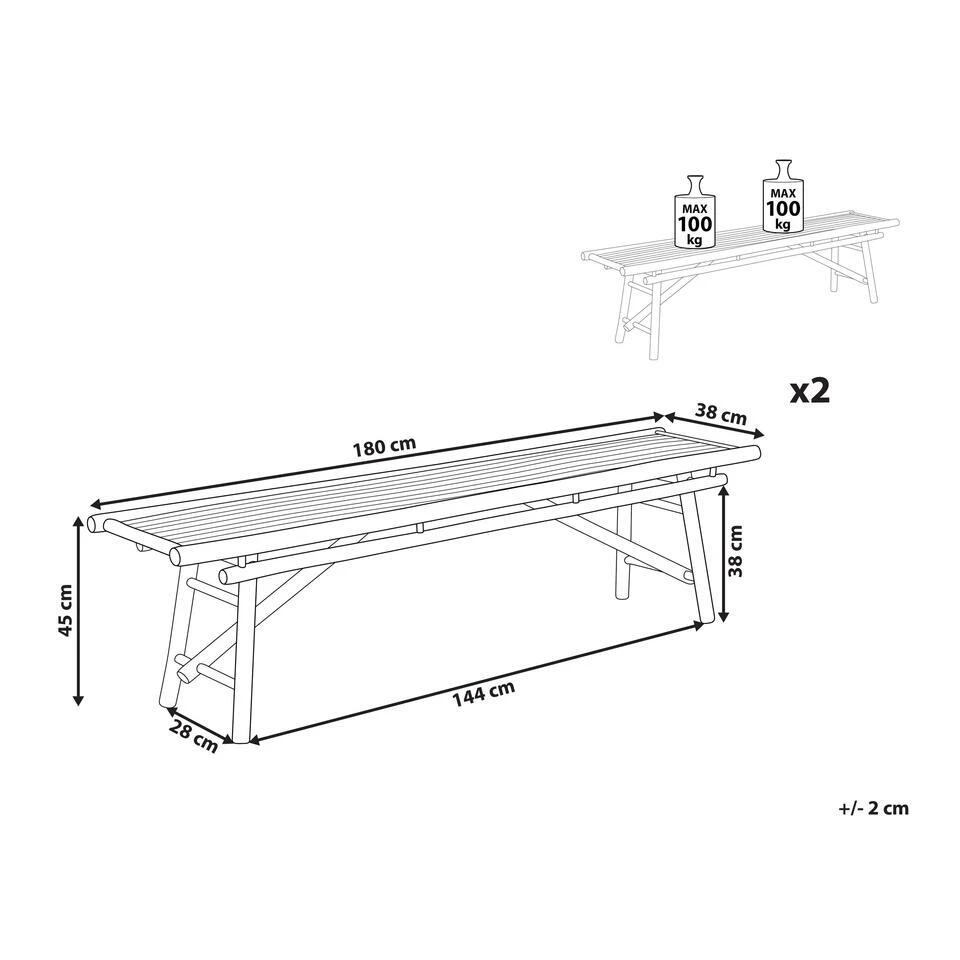 TINDARI - Tuinbank Set Van 2 - Lichthout - Bamboe 5 TINDARI - Tuinbank Set Van 2 - Lichthout - Bamboe - Afbeelding 3